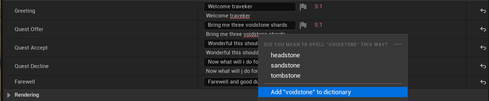 The fix menu for the game word voidstone, with suggestions and Add "voidstone" to dictionary